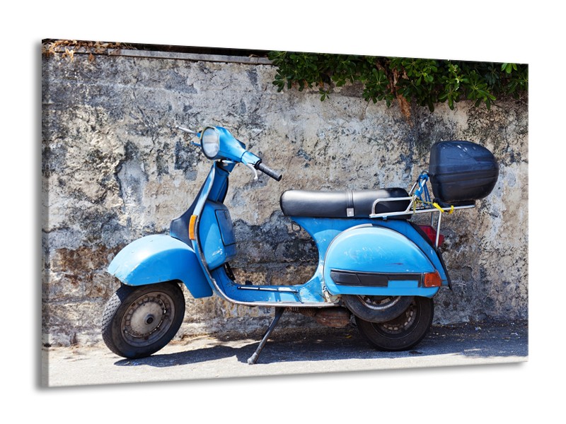 Glasschilderij Scooter, Motor | Grijs, Blauw | 140x90cm 1Luik