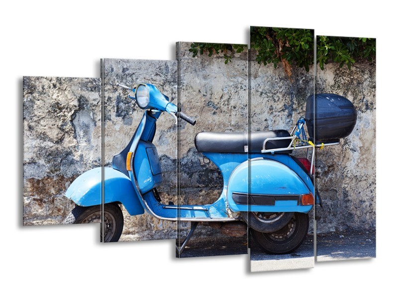 Canvas Schilderij Scooter, Motor | Grijs, Blauw | 150x100cm 5Luik