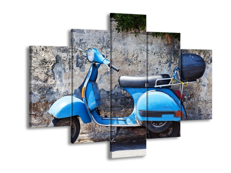 Canvas Schilderij Scooter, Motor | Grijs, Blauw | 150x105cm 5Luik