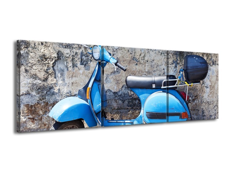 Glasschilderij Scooter, Motor | Grijs, Blauw | 150x50cm 3Luik