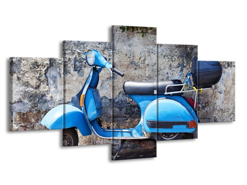 Glasschilderij Scooter, Motor | Grijs, Blauw | 150x80cm 5Luik