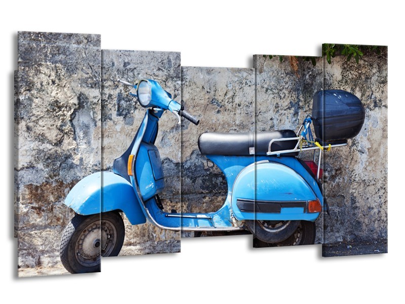 Canvas Schilderij Scooter, Motor | Grijs, Blauw | 150x80cm 5Luik