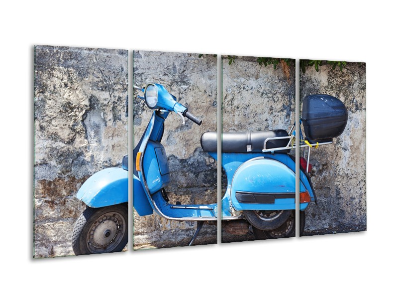 Glasschilderij Scooter, Motor | Grijs, Blauw | 160x80cm 4Luik