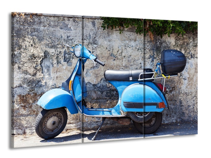 Canvas Schilderij Scooter, Motor | Grijs, Blauw | 165x100cm 3Luik