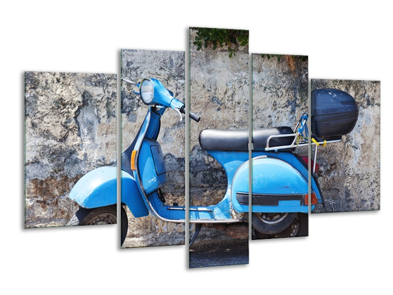 Canvas Schilderij Scooter, Motor | Grijs, Blauw | 170x100cm 5Luik