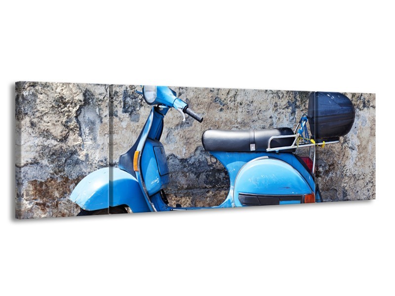 Canvas Schilderij Scooter, Motor | Grijs, Blauw | 170x50cm 3Luik