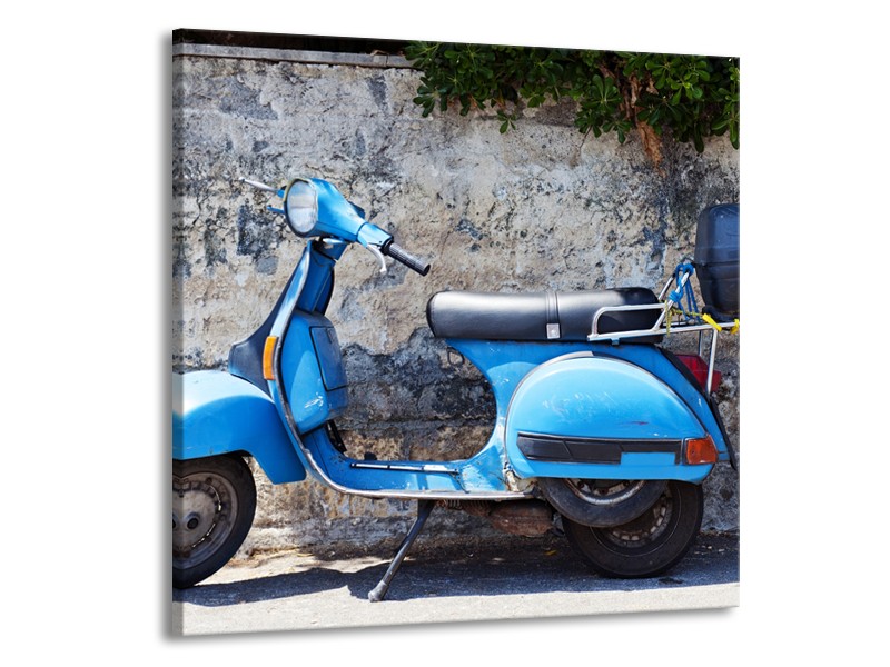 Glasschilderij Scooter, Motor | Grijs, Blauw | 70x70cm 1Luik