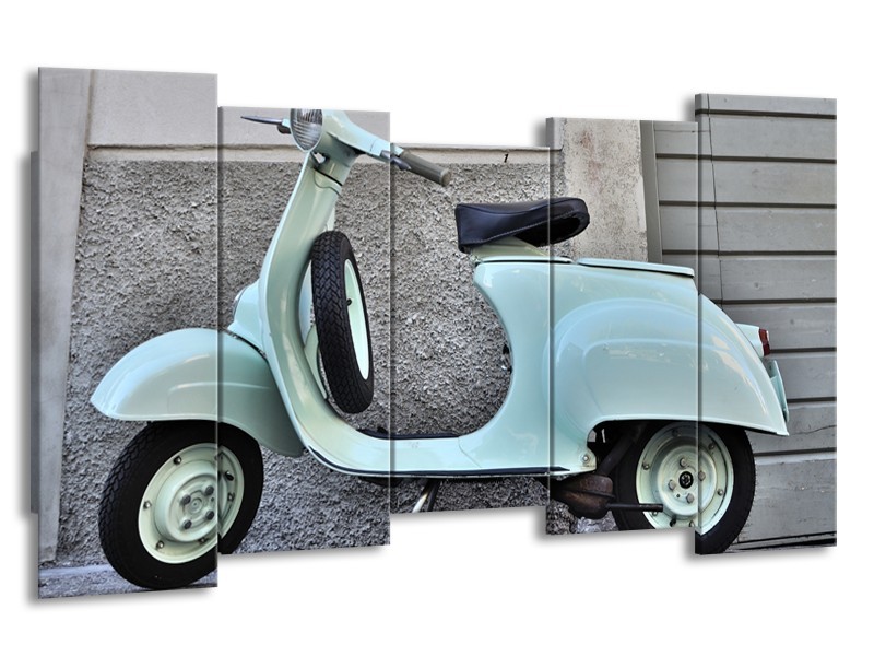 Glasschilderij Scooter, Motor | Groen, Grijs | 150x80cm 5Luik