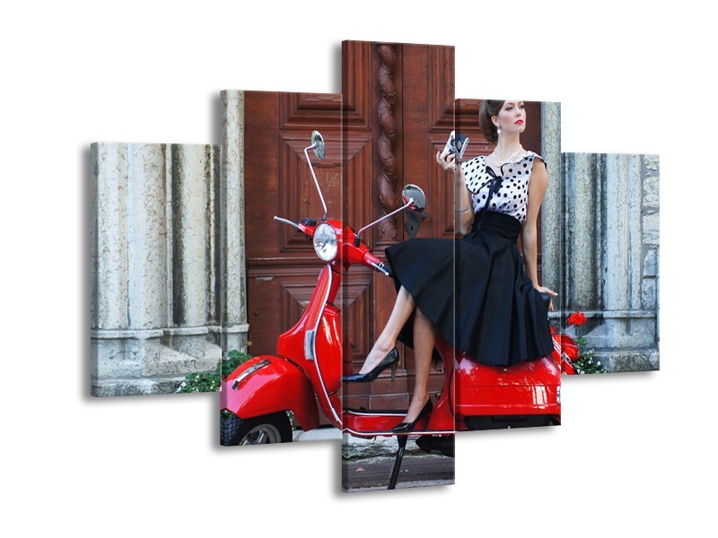 Glasschilderij Scooter, Motor | Rood, Zwart, Bruin | 150x105cm 5Luik