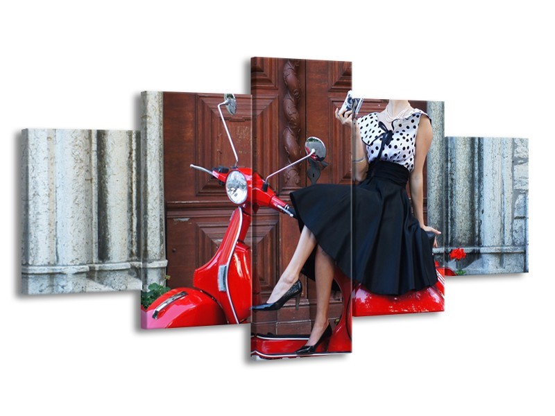 Glasschilderij Scooter, Motor | Rood, Zwart, Bruin | 150x80cm 5Luik