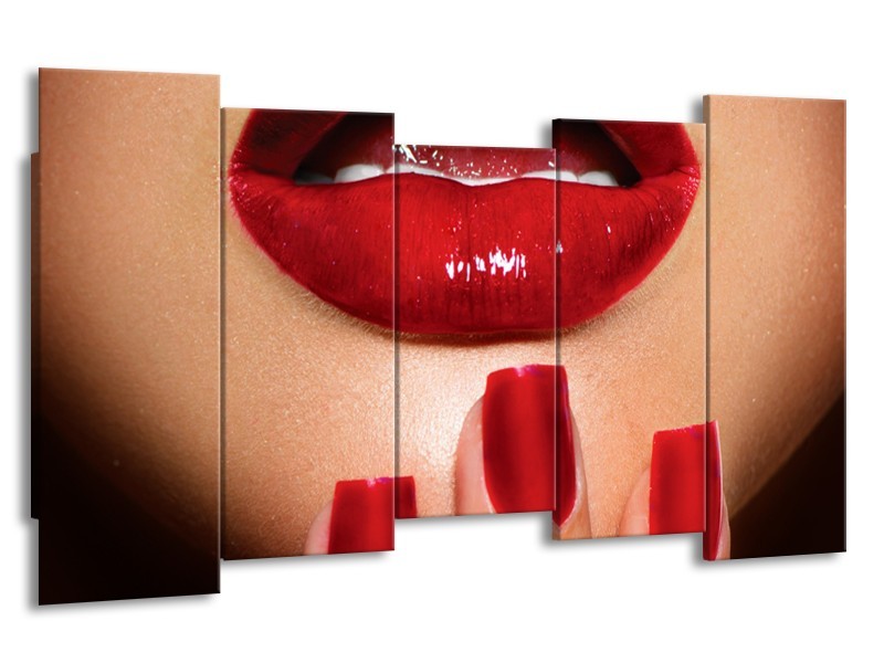 Glasschilderij Vrouw, Lippen | Rood, Bruin | 150x80cm 5Luik