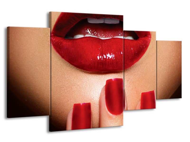 Glasschilderij Vrouw, Lippen | Rood, Bruin | 160x90cm 4Luik