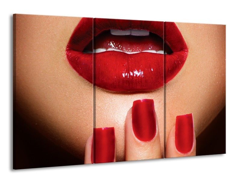 Glasschilderij Vrouw, Lippen | Rood, Bruin | 165x100cm 3Luik
