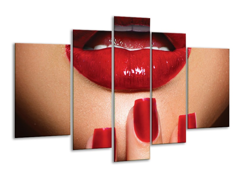 Glasschilderij Vrouw, Lippen | Rood, Bruin | 170x100cm 5Luik