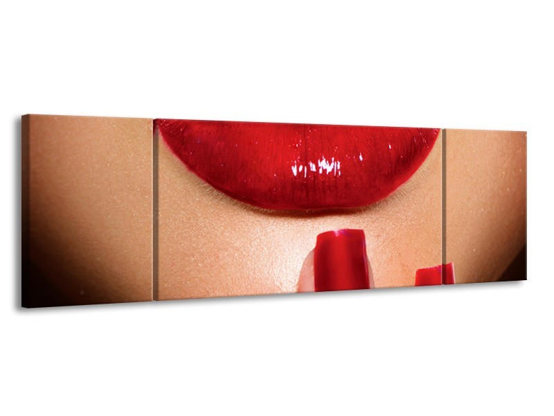Glasschilderij Vrouw, Lippen | Rood, Bruin | 170x50cm 3Luik