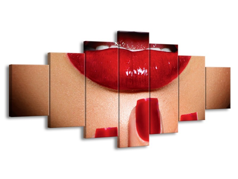 Glasschilderij Vrouw, Lippen | Rood, Bruin | 210x100cm 7Luik