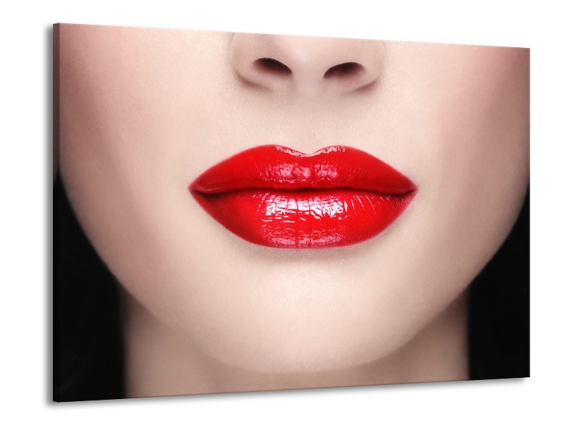 Glasschilderij Vrouw, Lippen | Rood, Crème | 100x70cm 1Luik