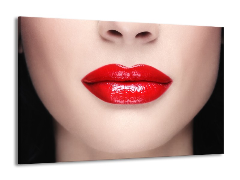 Glasschilderij Vrouw, Lippen | Rood, Crème | 140x90cm 1Luik