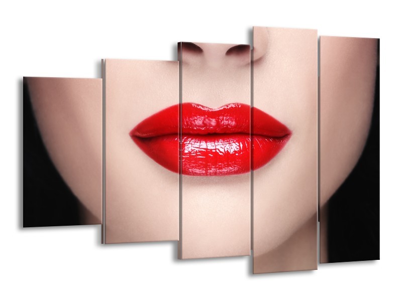 Glasschilderij Vrouw, Lippen | Rood, Crème | 150x100cm 5Luik