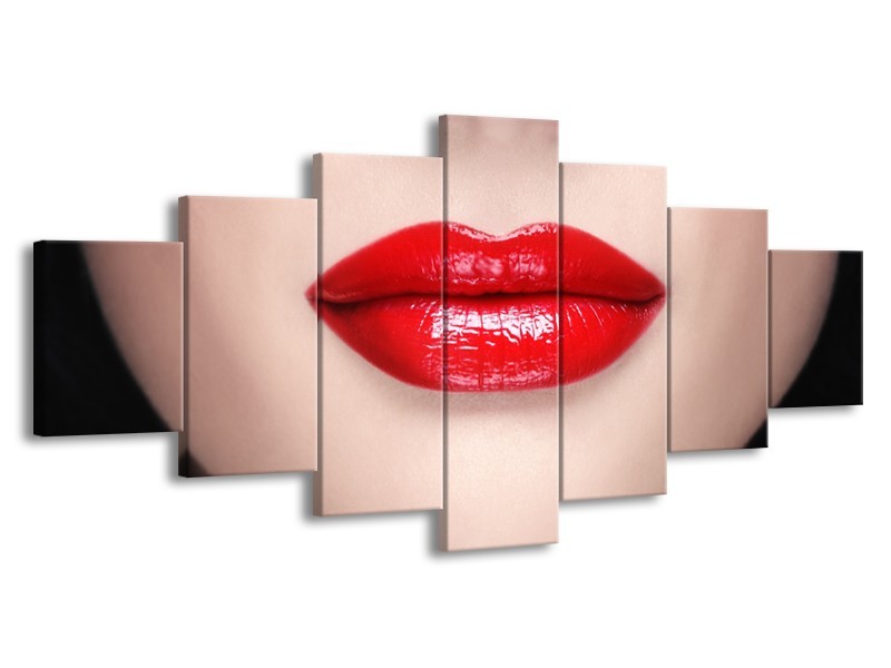 Glasschilderij Vrouw, Lippen | Rood, Crème | 210x100cm 7Luik
