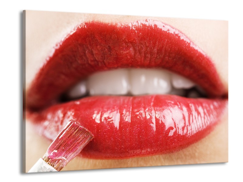 Canvas Schilderij Vrouw, Lippen | Rood, Crème | 100x70cm 1Luik