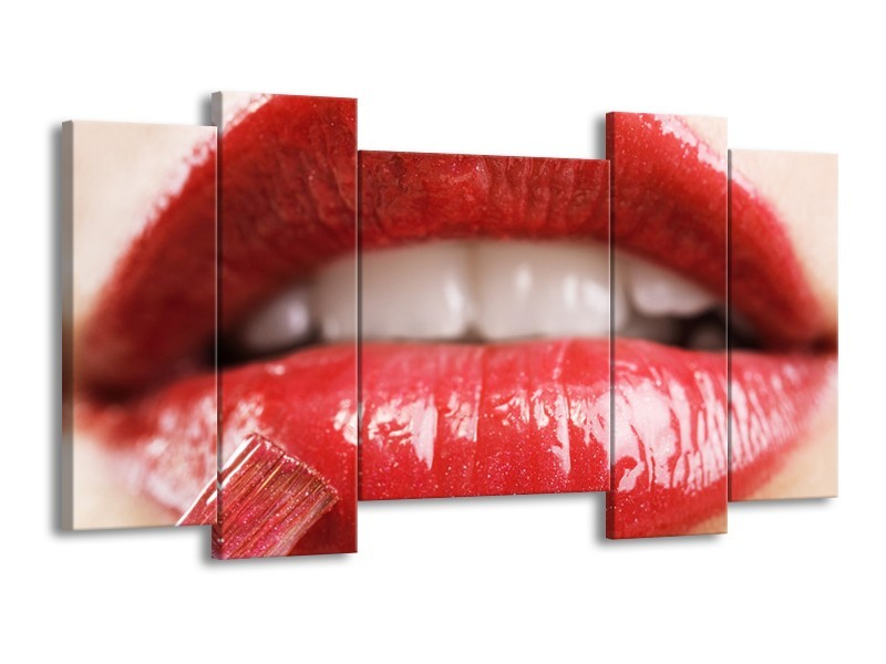 Glasschilderij Vrouw, Lippen | Rood, Crème | 120x65cm 5Luik