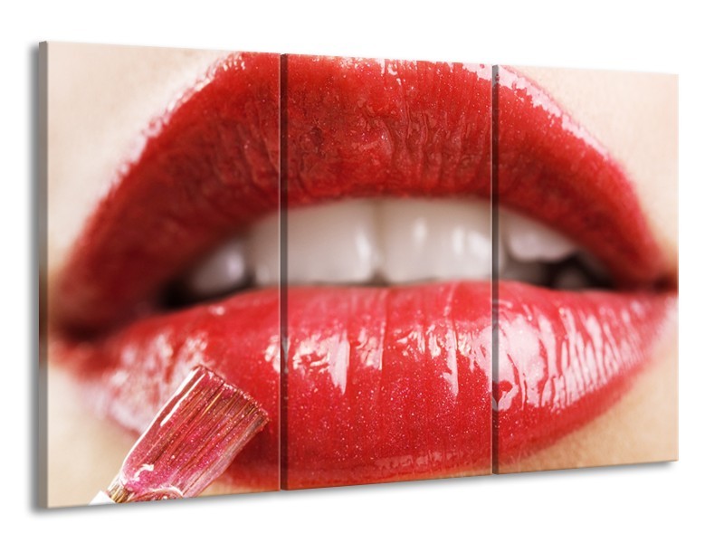 Glasschilderij Vrouw, Lippen | Rood, Crème | 165x100cm 3Luik