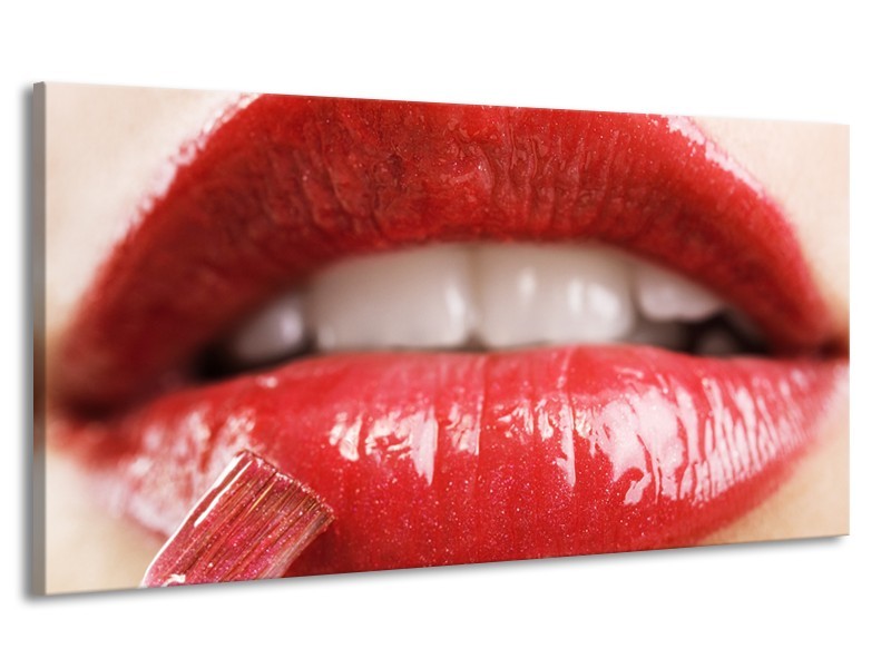 Canvas Schilderij Vrouw, Lippen | Rood, Crème | 170x90cm 1Luik