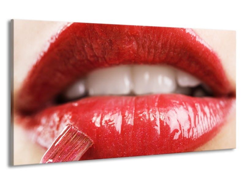 Canvas Schilderij Vrouw, Lippen | Rood, Crème | 190x100cm 1Luik