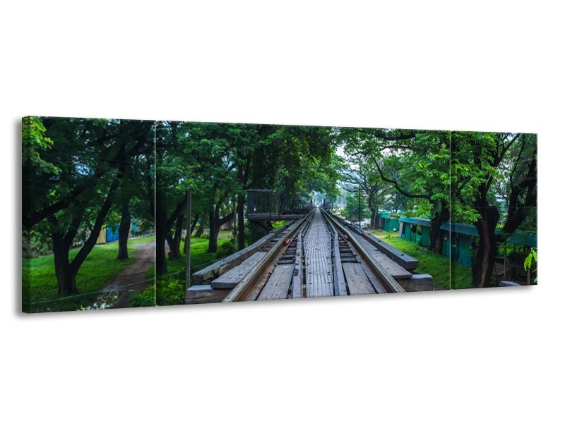 Canvas Schilderij Natuur, Bos | Groen, Grijs | 170x50cm 3Luik