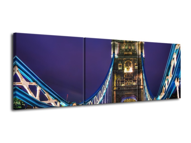 Glasschilderij Brug, Steden | Pars, Blauw, Bruin | 120x40cm 3Luik