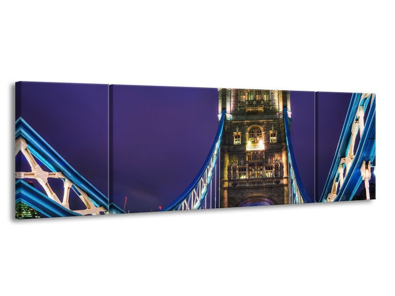 Canvas Schilderij Brug, Steden | Paars, Blauw, Bruin | 170x50cm 3Luik