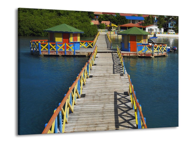 Glasschilderij Brug, Water | Blauw, Grijs, Geel | 100x70cm 1Luik