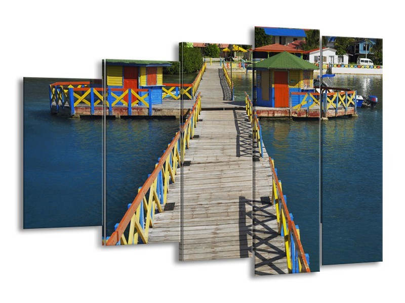 Glasschilderij Brug, Water | Blauw, Grijs, Geel | 150x100cm 5Luik