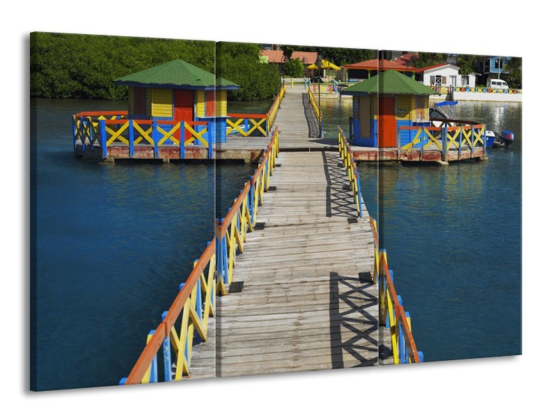 Glasschilderij Brug, Water | Blauw, Grijs, Geel | 165x100cm 3Luik