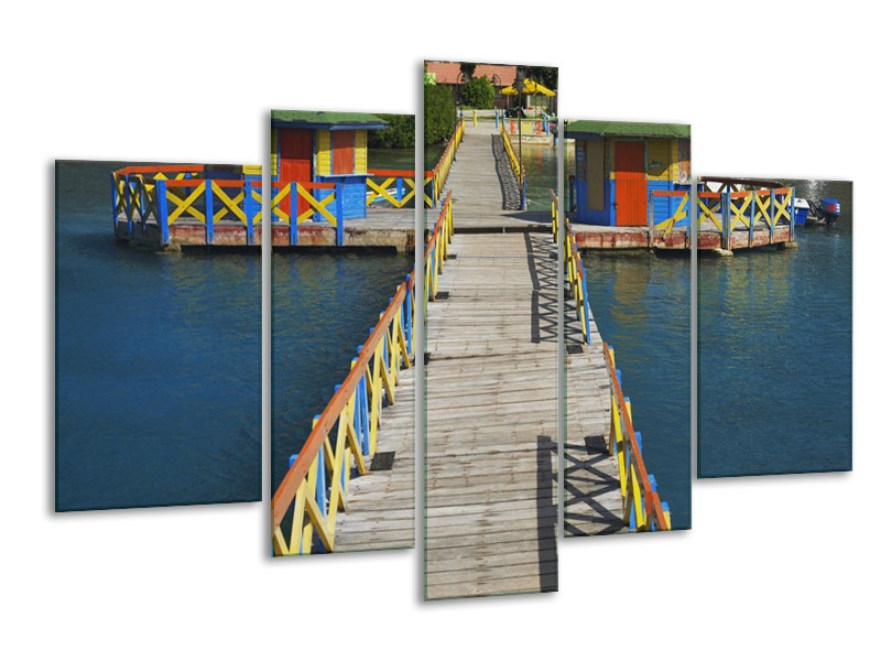 Glasschilderij Brug, Water | Blauw, Grijs, Geel | 170x100cm 5Luik