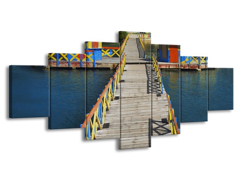 Glasschilderij Brug, Water | Blauw, Grijs, Geel | 210x100cm 7Luik