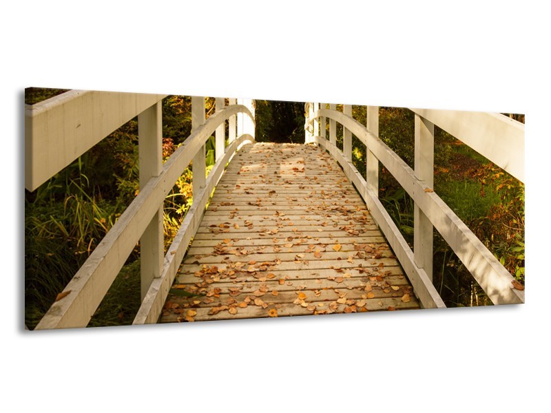 Glasschilderij Brug, Natuur | Bruin, Oranje, Crème | 145x58cm 1Luik