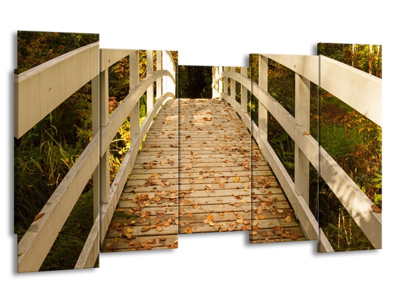 Canvas Schilderij Brug, Natuur | Bruin, Oranje, Crème | 150x80cm 5Luik