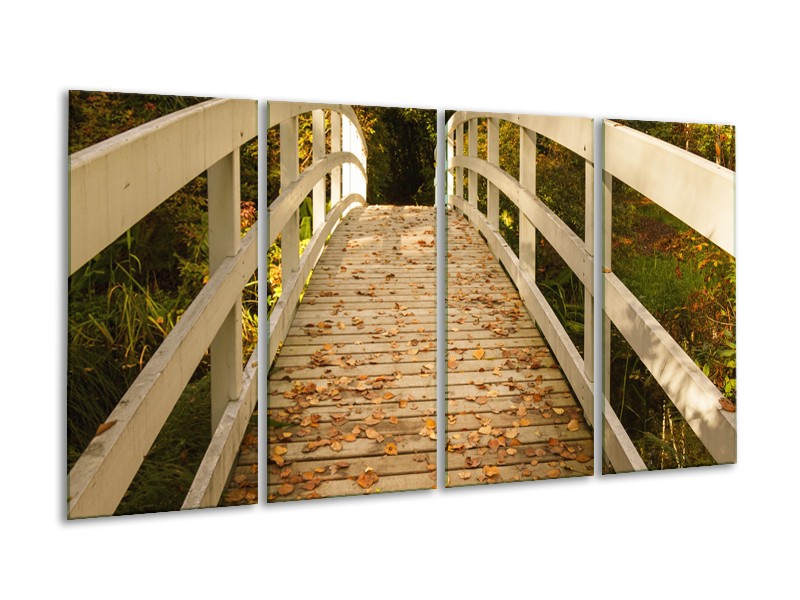 Glasschilderij Brug, Natuur | Bruin, Oranje, Crème | 160x80cm 4Luik