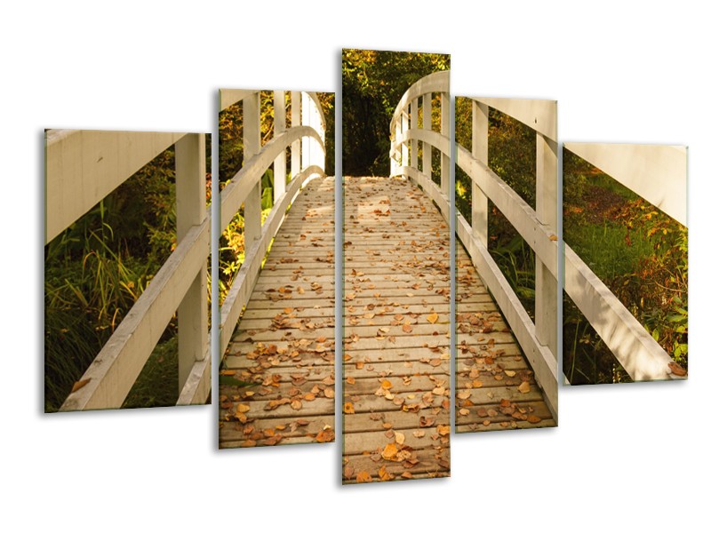 Canvas Schilderij Brug, Natuur | Bruin, Oranje, Crème | 170x100cm 5Luik