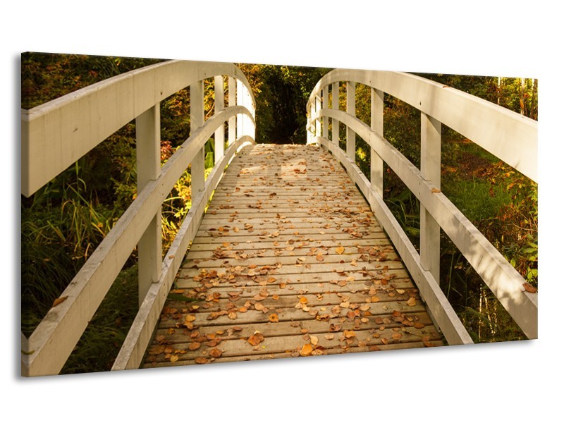 Canvas Schilderij Brug, Natuur | Bruin, Oranje, Crème | 170x90cm 1Luik