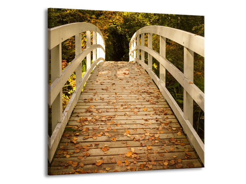 Canvas Schilderij Brug, Natuur | Bruin, Oranje, Crème | 70x70cm 1Luik