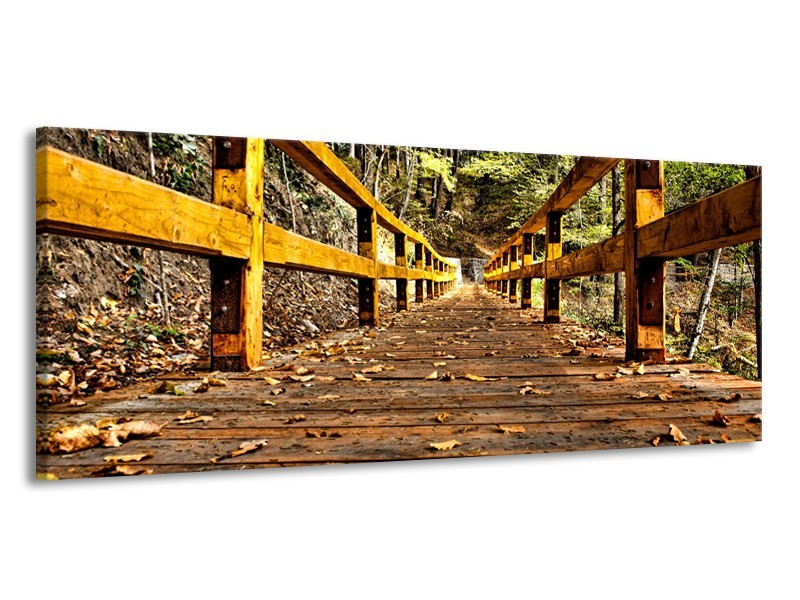 Canvas Schilderij Brug, Natuur | Bruin, Geel, Groen | 145x58cm 1Luik