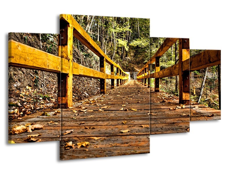 Glasschilderij Brug, Natuur | Bruin, Geel, Groen | 160x90cm 4Luik