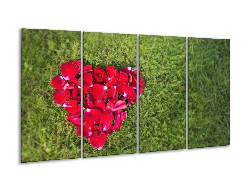 Canvas Schilderij Bloem, Gras | Rood, Groen, Roze | 160x80cm 4Luik