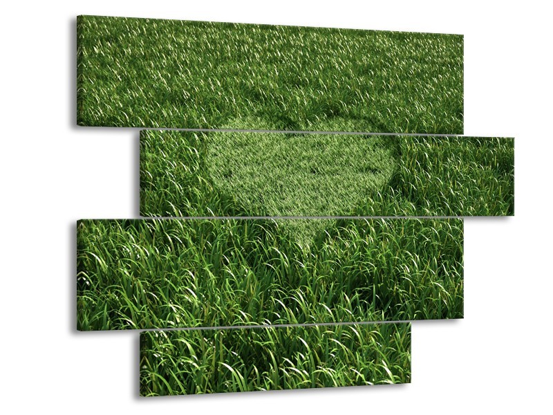 Canvas Schilderij Gras, Hart | Groen | 115x85cm 4Luik