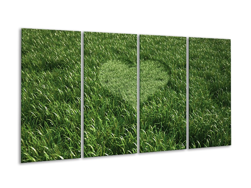 Canvas Schilderij Gras, Hart | Groen | 160x80cm 4Luik