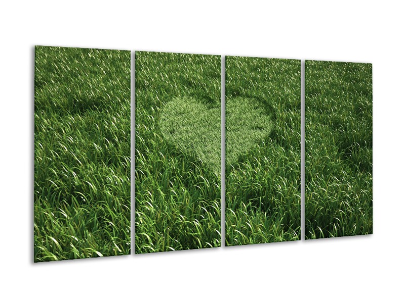 Glasschilderij Gras, Hart | Groen | 160x80cm 4Luik