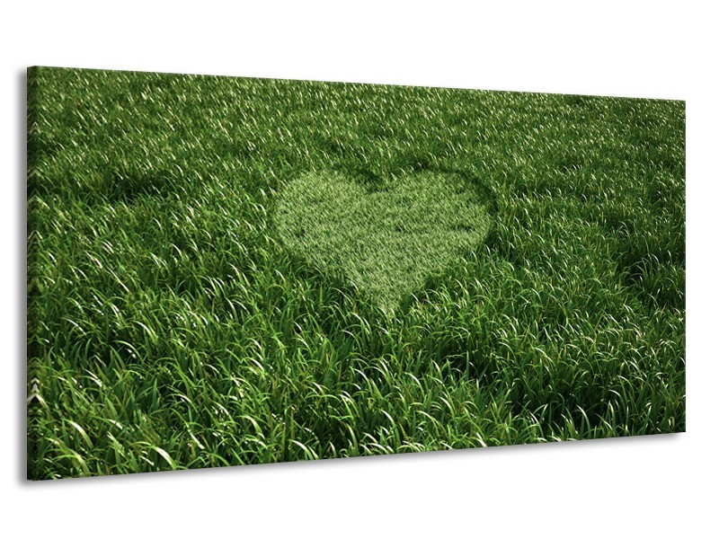 Canvas Schilderij Gras, Hart | Groen | 170x90cm 1Luik